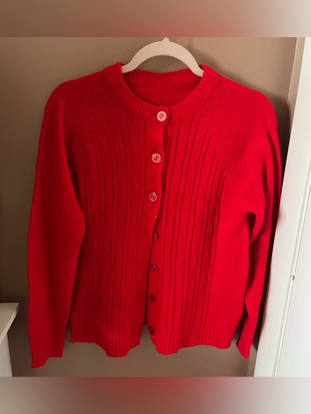 Urban Renewal Vintage Classic Red Cable-Knit Button Up Chunky Cardigan Sweater
